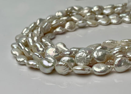 8.5-9x11 mm AA Natural White Coin Freshwater Pearl Beads Genuine Cultured High Luster Quality Freshwater Tear Drop Coin Pearls #P2327