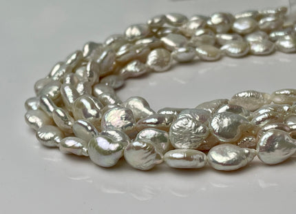 8.5-9x11 mm AA Natural White Coin Freshwater Pearl Beads Genuine Cultured High Luster Quality Freshwater Tear Drop Coin Pearls #P2327