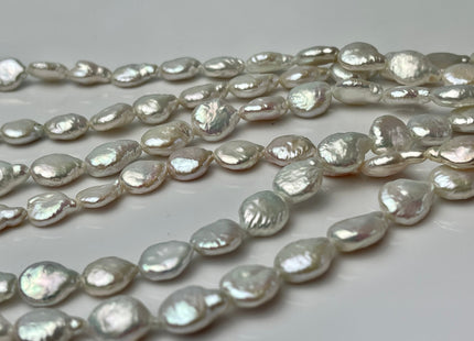 8.5-9x11 mm AA Natural White Coin Freshwater Pearl Beads Genuine Cultured High Luster Quality Freshwater Tear Drop Coin Pearls #P2327