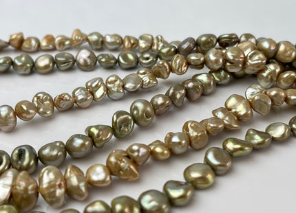 8-9 mm Green Or Champagne Color Keshi Nugget Freshwater Pearl Beads Center Drilled Very Rare High Luster Keshi Nugget Pearl #P2325