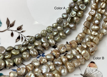 8-9 mm Green Or Champagne Color Keshi Nugget Freshwater Pearl Beads Center Drilled Very Rare High Luster Keshi Nugget Pearl #P2325