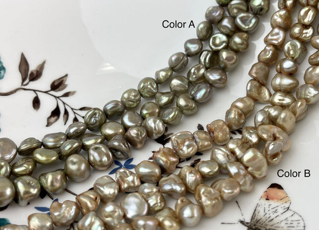 8-9 mm Green Or Champagne Color Keshi Nugget Freshwater Pearl Beads Center Drilled Very Rare High Luster Keshi Nugget Pearl #P2325
