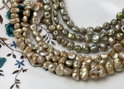 8-9 mm Green Or Champagne Color Keshi Nugget Freshwater Pearl Beads Center Drilled Very Rare High Luster Keshi Nugget Pearl #P2325