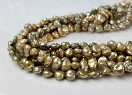 8-9 mm Green Or Champagne Color Keshi Nugget Freshwater Pearl Beads Center Drilled Very Rare High Luster Keshi Nugget Pearl #P2325