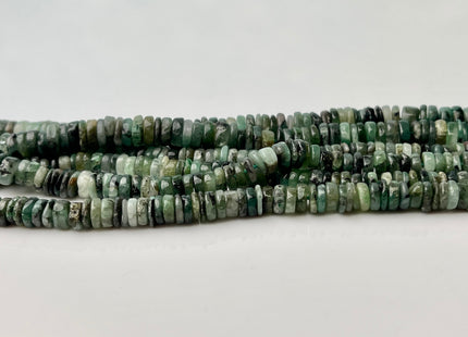 4-6 mm Smooth Rondelle Heishi Tire Shape Natural Green Emerald Gemstone Beads Genuine Emerald Loose Beads 8/16 Inches #4257