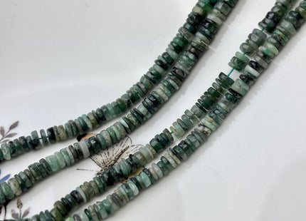 4-6 mm Smooth Rondelle Heishi Tire Shape Natural Green Emerald Gemstone Beads Genuine Emerald Loose Beads 8/16 Inches #4257
