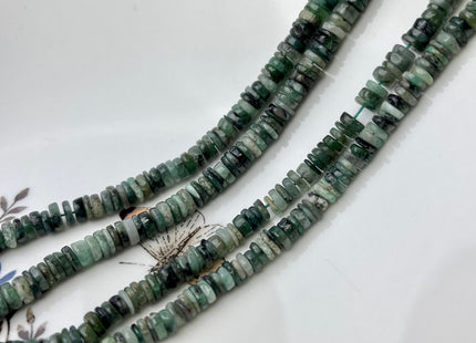 4-6 mm Smooth Rondelle Heishi Tire Shape Natural Green Emerald Gemstone Beads Genuine Emerald Loose Beads 8/16 Inches #4257