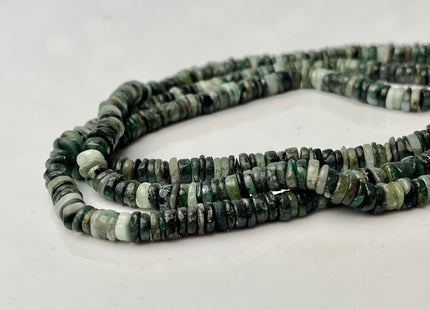 4-6 mm Smooth Rondelle Heishi Tire Shape Natural Green Emerald Gemstone Beads Genuine Emerald Loose Beads 16 Inches #4258