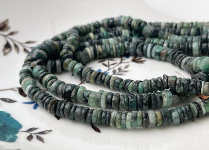 4-6 mm Smooth Rondelle Heishi Tire Shape Natural Green Emerald Gemstone Beads Genuine Emerald Loose Beads 16 Inches #4258