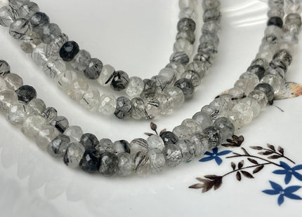 6-7mm AAA Gorgeous 100% Natural Black Rutilated Quartz Faceted Rondelle Gemstone Beads Top Quality Black Rutile Quartz 13-16 Inches #4254