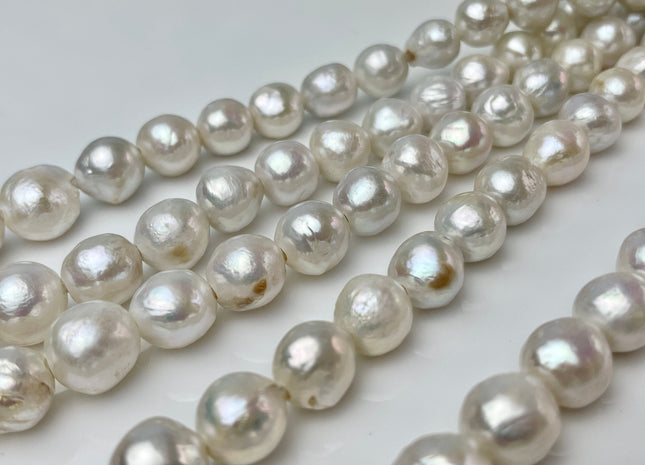 9-12 mm Large Hole Natural White Baroque Edison Pearl Hole Size 2.2mm 15 Inches Strand #1122