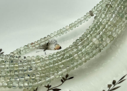 5-7mm Natural Green Amethyst Large Hole Gemstone Beads Smooth Rondelle Hole Size 1.0mm 8 Inches Strand #4288