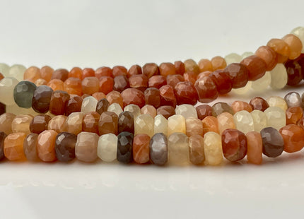 6-7mm Natural Peach Gray Chocolate Moonstone Large Hole Gemstone Beads Faceted Rondelle Hole Size 1.0mm 8 Inches Strand #4289