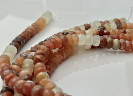 6-7mm Natural Peach Gray Chocolate Moonstone Large Hole Gemstone Beads Faceted Rondelle Hole Size 1.0mm 8 Inches Strand #4289