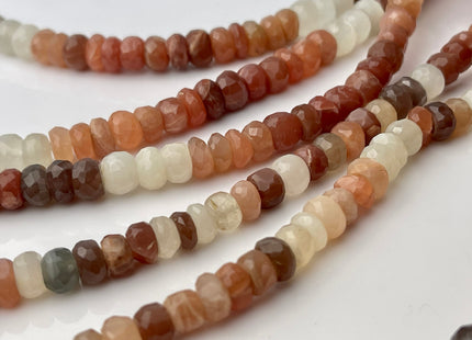 6-7mm Natural Peach Gray Chocolate Moonstone Large Hole Gemstone Beads Faceted Rondelle Hole Size 1.0mm 8 Inches Strand #4289