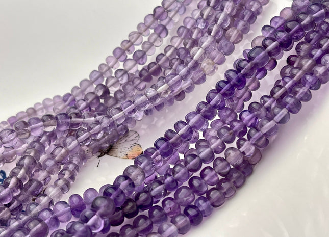 5-8mm Natural Purple Amethyst Large Hole Gemstone Beads Smooth Rondelle Hole Size 1.0mm 8 Inches Strand #4290