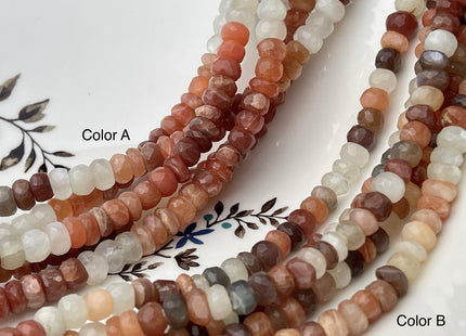 6-7mm Natural Peach Gray Chocolate Moonstone Large Hole Gemstone Beads Faceted Rondelle Hole Size 1.0mm 8 Inches Strand #4289