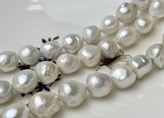 11-13 mm AAA High Luster Natural White Baroque Pearl Beads Genuine Freshwater Pearl #382