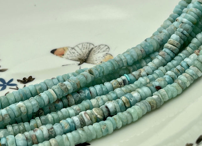 4-6mm Natural Blue Larimar Faceted Rondelle Gemstone Beads 8 Inches Strand #4308
