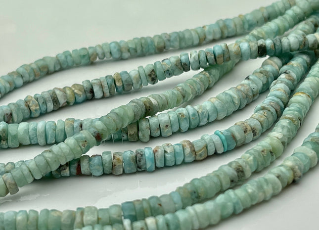 4-6mm Natural Blue Larimar Faceted Rondelle Gemstone Beads 8 Inches Strand #4308