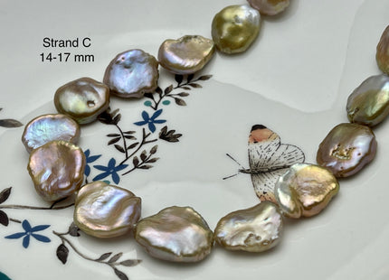 12-19 mm AAA Very Rare High Luster Natural Champagne Seaweed Mauve Pink Flat Keshi Freshwater Pearl Beads #P2335