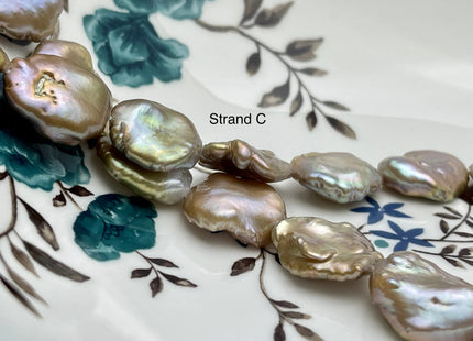 12-19 mm AAA Very Rare High Luster Natural Champagne Seaweed Mauve Pink Flat Keshi Freshwater Pearl Beads #P2335