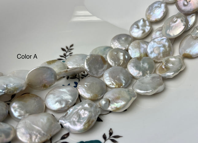 18-19mm AA Natural White Champagne Seaweed Large Coin Freshwater Pearl 20-21 Beads #P2338