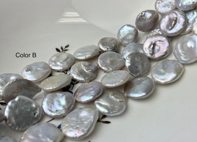 18-19mm AA Natural White Champagne Seaweed Large Coin Freshwater Pearl 20-21 Beads #P2338