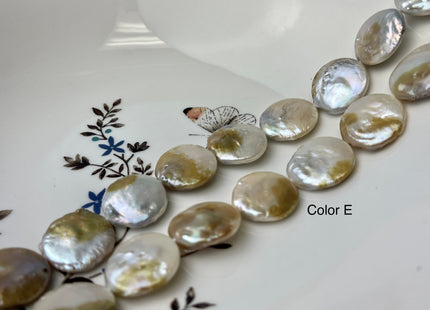 18-19mm AA Natural White Champagne Seaweed Large Coin Freshwater Pearl 20-21 Beads #P2338