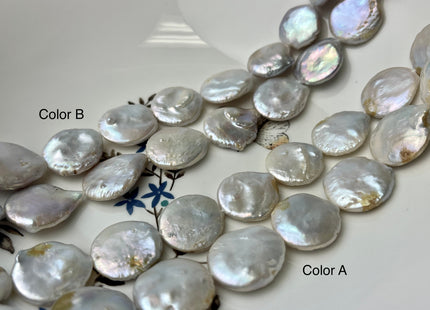 18-19mm AA Natural White Champagne Seaweed Large Coin Freshwater Pearl 20-21 Beads #P2338