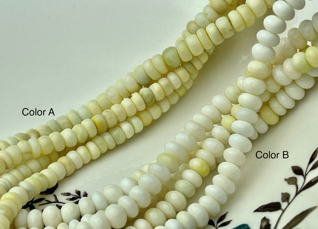 7-8 mm Natural Smooth Rondelle Mixed Yellow Green Peruvian Opal Large Hole Gemstone Beads Hole Size 1.0mm 8 Inches Strand #4294