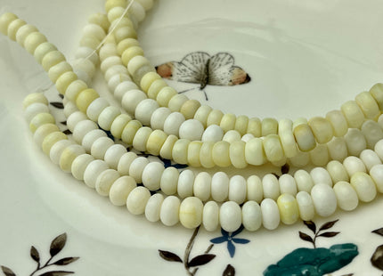 7-8 mm Natural Smooth Rondelle Mixed Yellow Green Peruvian Opal Large Hole Gemstone Beads Hole Size 1.0mm 8 Inches Strand #4294