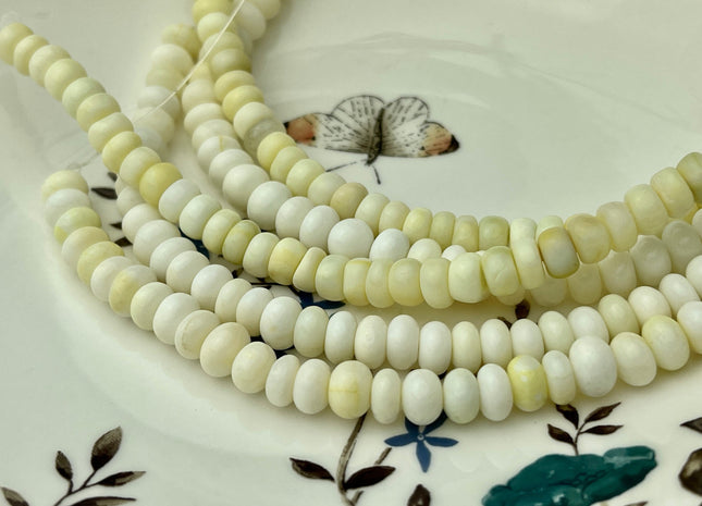 7-8 mm Natural Smooth Rondelle Mixed Yellow Green Peruvian Opal Large Hole Gemstone Beads Hole Size 1.0mm 8 Inches Strand #4294