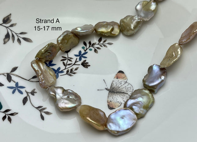 11-17 mm AAA Very Rare Natural Champagne Seaweed Mauve Pink Flat Keshi Freshwater Pearl Beads #P2339