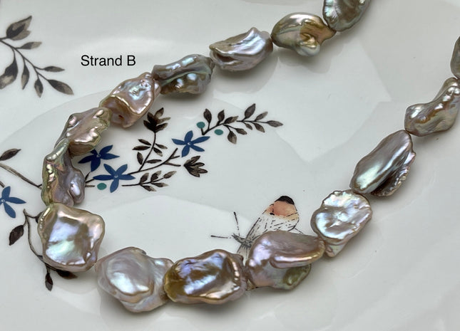 11-17 mm AAA Very Rare Natural Champagne Seaweed Mauve Pink Flat Keshi Freshwater Pearl Beads #P2339