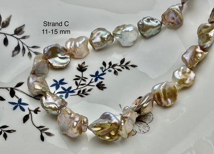 11-17 mm AAA Very Rare Natural Champagne Seaweed Mauve Pink Flat Keshi Freshwater Pearl Beads #P2339