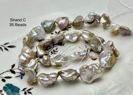 11-17 mm AAA Very Rare Natural Champagne Seaweed Mauve Pink Flat Keshi Freshwater Pearl Beads #P2339