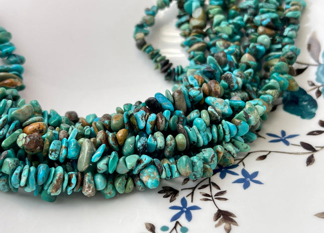 36 Inches Necklace 9 mm Natural Turquoise Chips Genuine Natural Color Turquoise Chip Stands #2216