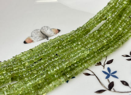 3.5-4 mm Natural Green Peridot Smooth Heishi Tyre Gemstone Beads 13 Inches Strand #4296