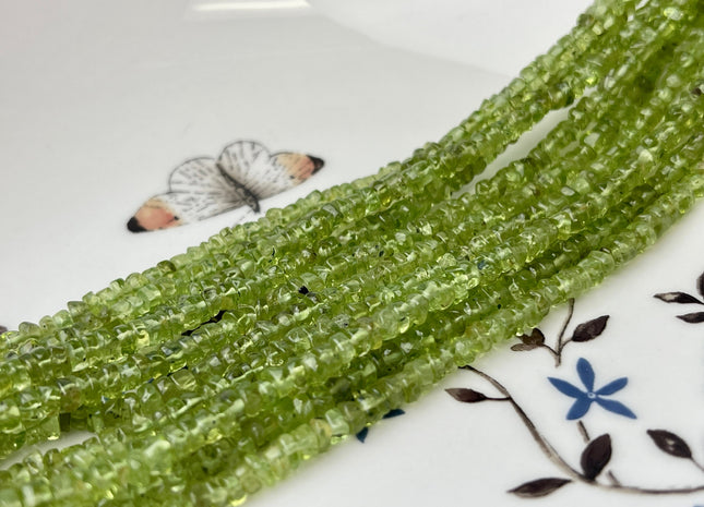 3.5-4 mm Natural Green Peridot Smooth Heishi Tyre Gemstone Beads 13 Inches Strand #4296