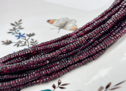 3.5-4 mm Natural Red Garnet Smooth Heishi Tyre Gemstone Beads 13 Inches Strand #4297