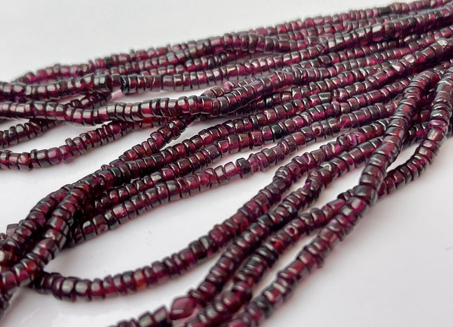 3.5-4 mm Natural Red Garnet Smooth Heishi Tyre Gemstone Beads 13 Inches Strand #4297