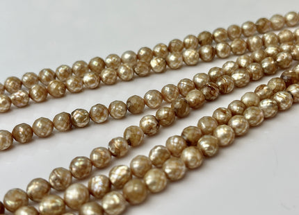 5.5-6 mm AA Beige Champagne Rare Faceted Off Round Freshwater Pearl Beads #P2343