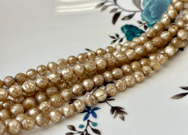 5.5-6 mm AA Beige Champagne Rare Faceted Off Round Freshwater Pearl Beads #P2343
