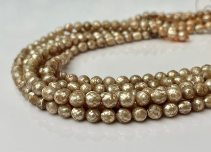 5.5-6 mm AA Beige Champagne Rare Faceted Off Round Freshwater Pearl Beads #P2343