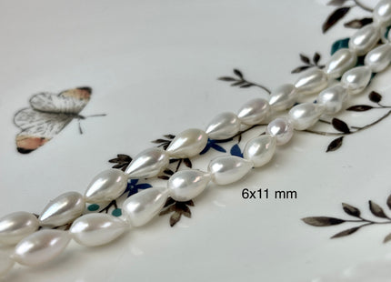 5.5x7.5mm AA Natural White Tear-Drop Rice Shape Freshwater Pearl Beads #819