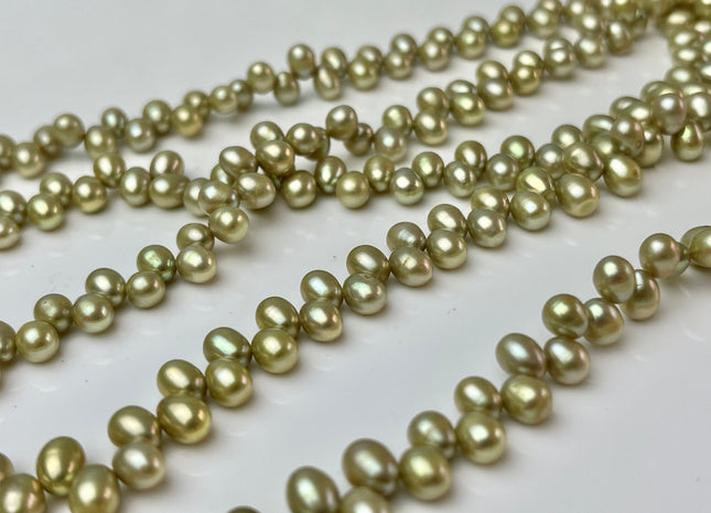 5x7mm Top Drilled Rice Pearls Sage Green Color Rice Oval Shape Freshwater Pearl Beads #25
