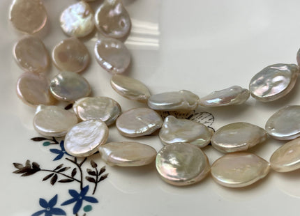 14-15 mm AAA Light Pink Freshwater Coin Pearl Beads Genuine Natural Color High Luster Freshwater Coin Pearls #96