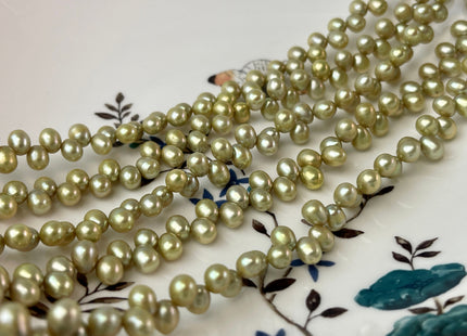 5x7mm Top Drilled Rice Pearls Sage Green Color Rice Oval Shape Freshwater Pearl Beads #25