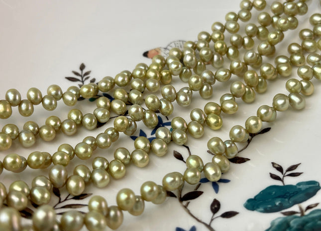 5x7mm Top Drilled Rice Pearls Sage Green Color Rice Oval Shape Freshwater Pearl Beads #25